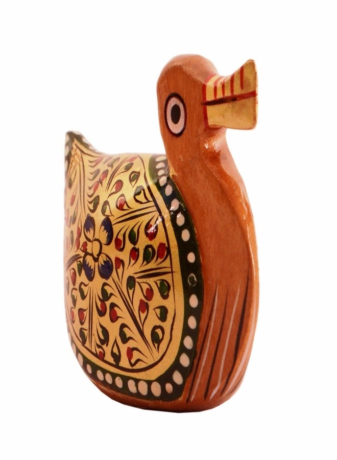 Purpledip Small Wooden Duck with Beautiful Fine Gold Painting; Miniature Idol Gift Vaastu Feng Shui Good Luck Charm (11256) - Image 5